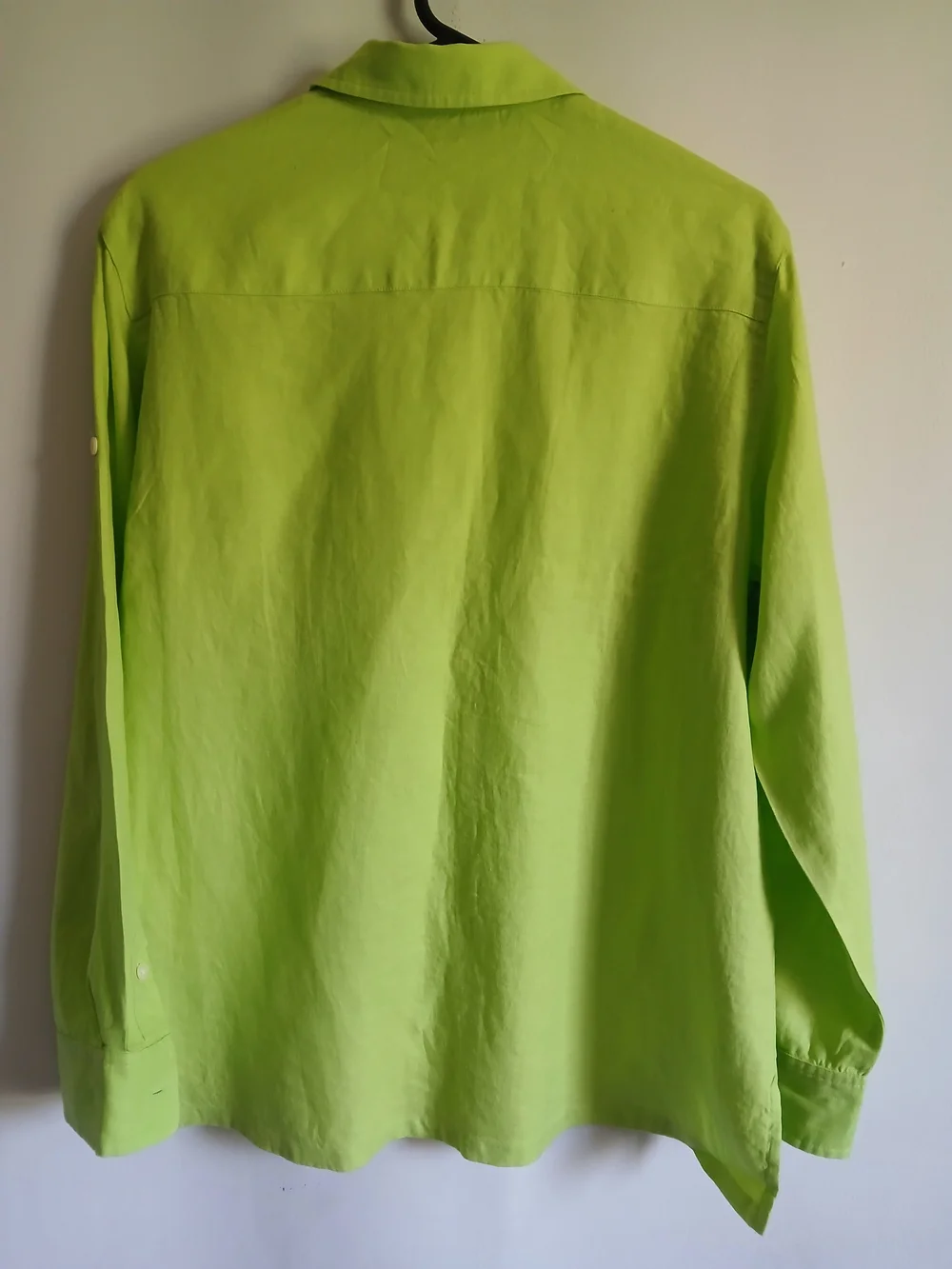 EVAN-PICONE Women's Lime Green Blousr 100% Linen SzM Roll Tab Sleeve